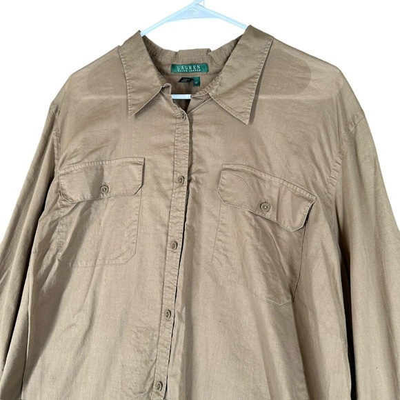 Lauren Ralph Lauren Women’s 3X Tan Plus Button LS Shirt Gorpcore Neutral Casual - Picture 7 of 12